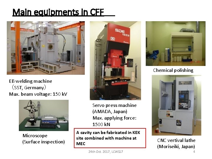 Main equipments in CFF Chemical polishing EB welding machine （SST, Germany） Max. beam voltage:
