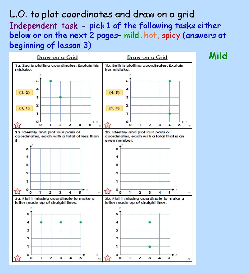 L. O. to plot coordinates and draw on a grid Independent task - pick