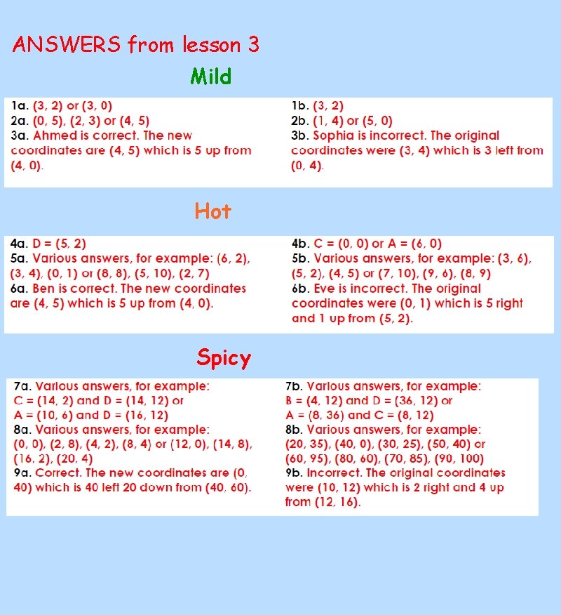 ANSWERS from lesson 3 Mild Hot Spicy 