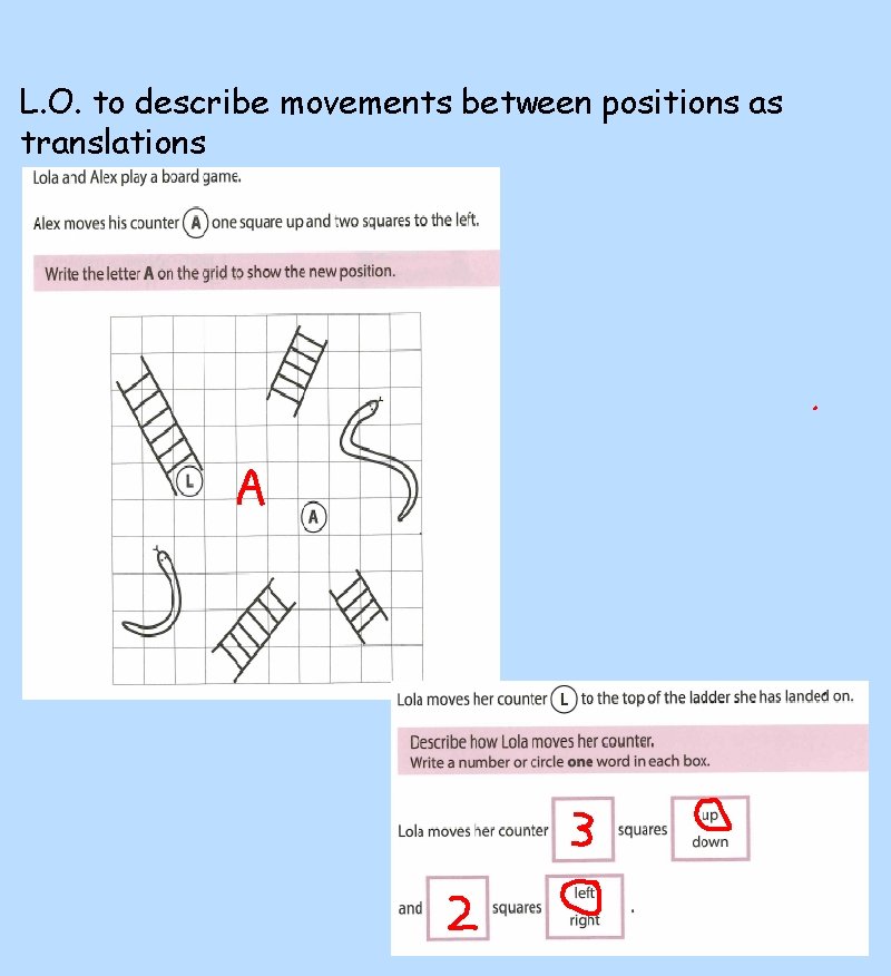 L. O. to describe movements between positions as translations 
