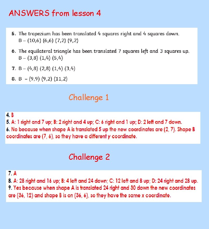 ANSWERS from lesson 4 Challenge 1 Challenge 2 