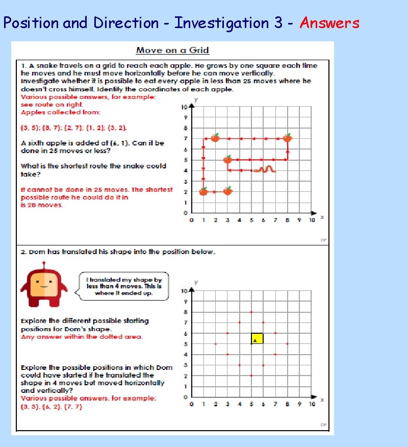 Position and Direction - Investigation 3 - Answers 