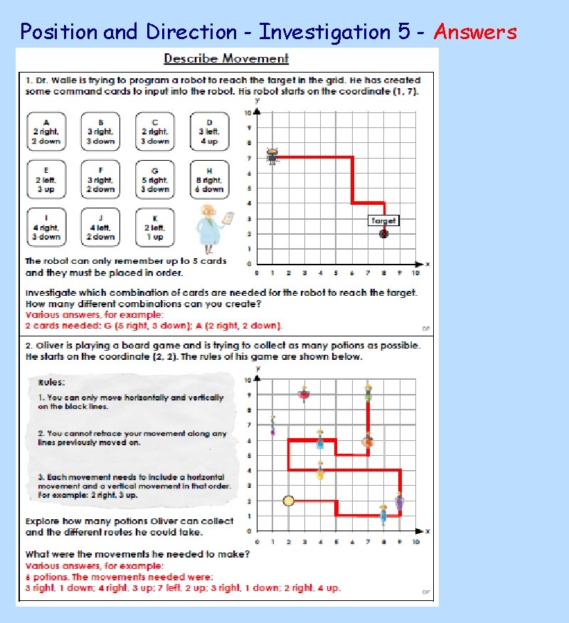Position and Direction - Investigation 5 - Answers 