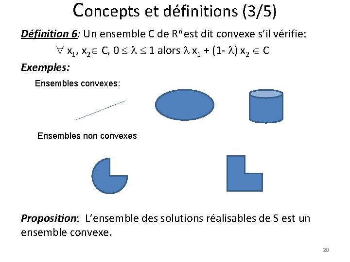 Concepts et définitions (3/5) Définition 6: Un ensemble C de Rn est dit convexe