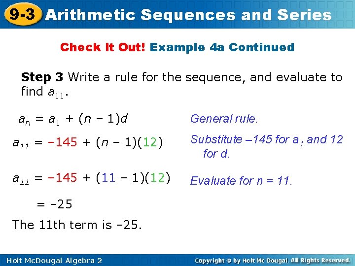 9 -3 Arithmetic Sequences and Series Check It Out! Example 4 a Continued Step 9 -3 Arithmetic Sequences and Series Check It Out! Example 4 a Continued Step