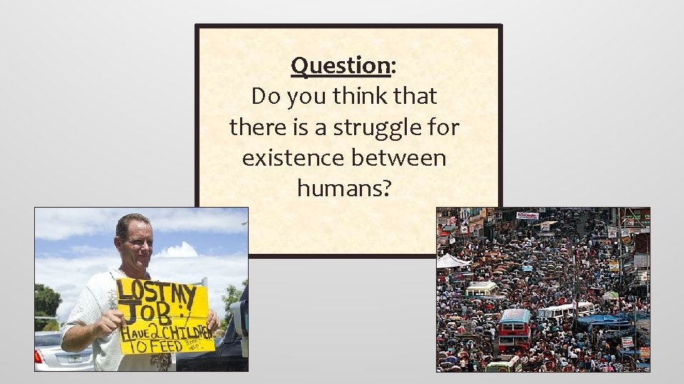 Question: Do you think that there is a struggle for existence between humans? 
