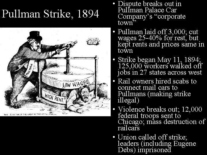 Pullman Strike, 1894 • Dispute breaks out in Pullman Palace Car Company’s “corporate town”