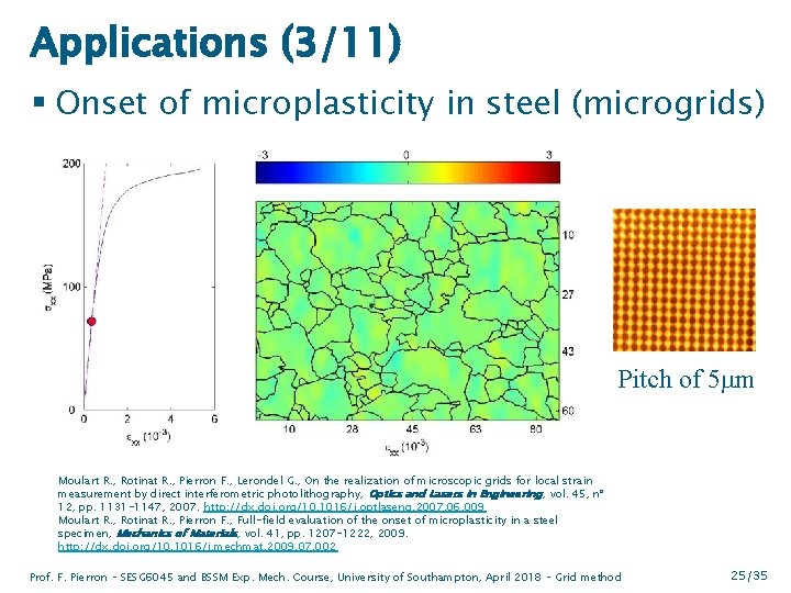 Applications (3/11) § Onset of microplasticity in steel (microgrids) Pitch of 5 mm Moulart