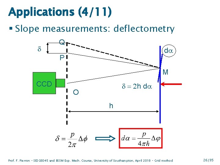Applications (4/11) § Slope measurements: deflectometry d Q da P M CCD d =