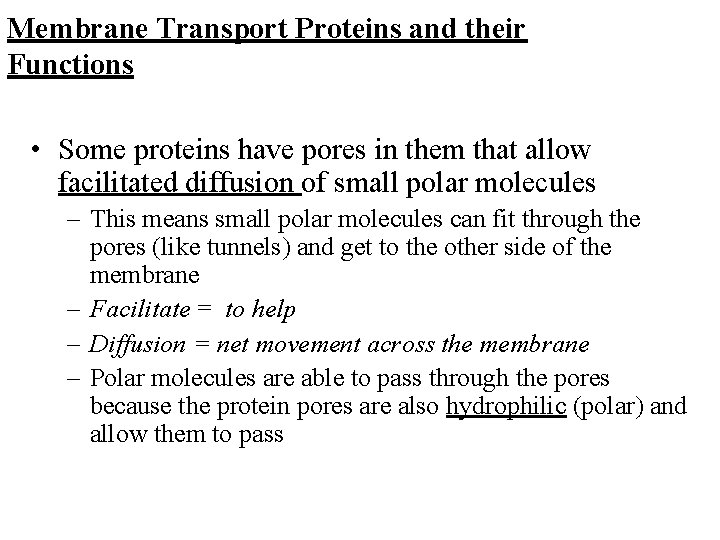 Membrane Transport Proteins and their Functions • Some proteins have pores in them that