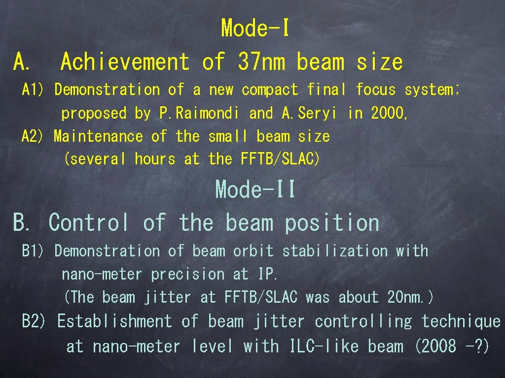 A. Mode-I Achievement of 37 nm beam size A 1) Demonstration of a new