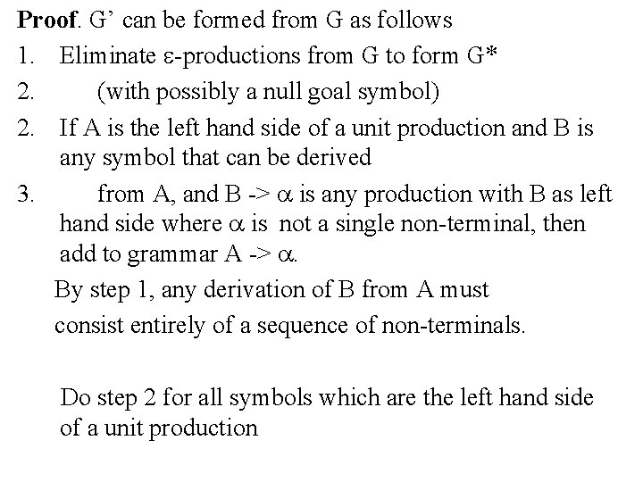 Proof. G’ can be formed from G as follows 1. Eliminate -productions from G
