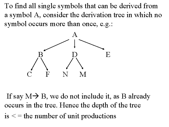 To find all single symbols that can be derived from a symbol A, consider