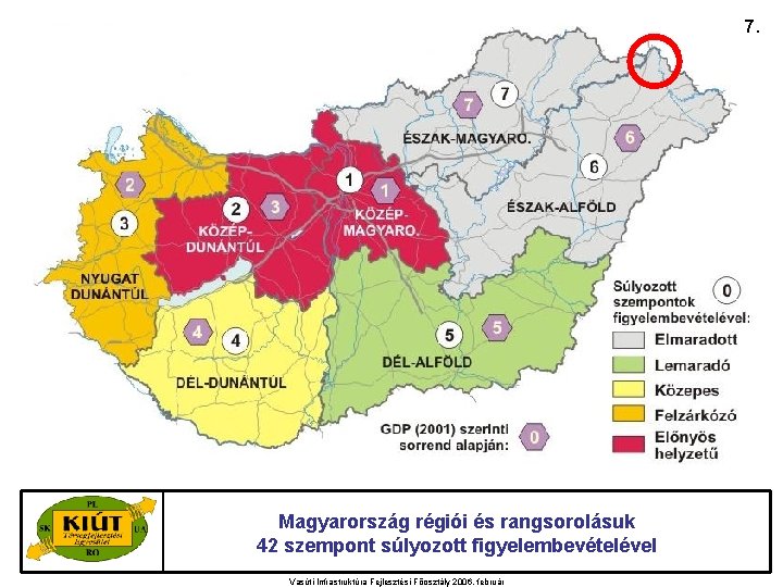 7. Magyarország régiói és rangsorolásuk 42 szempont súlyozott figyelembevételével Vasúti Infrastruktúra Fejlesztési Főosztály 2006.