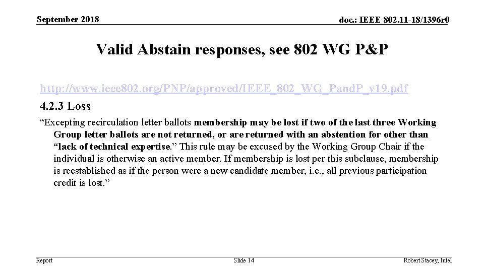 September 2018 doc. : IEEE 802. 11 -18/1396 r 0 Valid Abstain responses, see