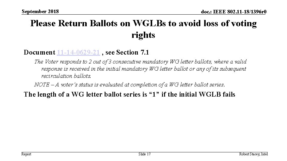 September 2018 doc. : IEEE 802. 11 -18/1396 r 0 Please Return Ballots on