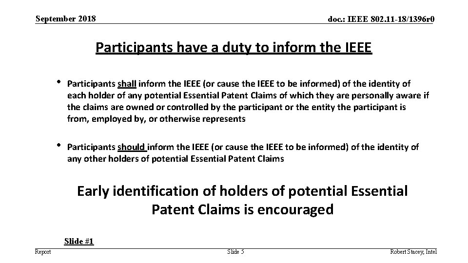 September 2018 doc. : IEEE 802. 11 -18/1396 r 0 Participants have a duty