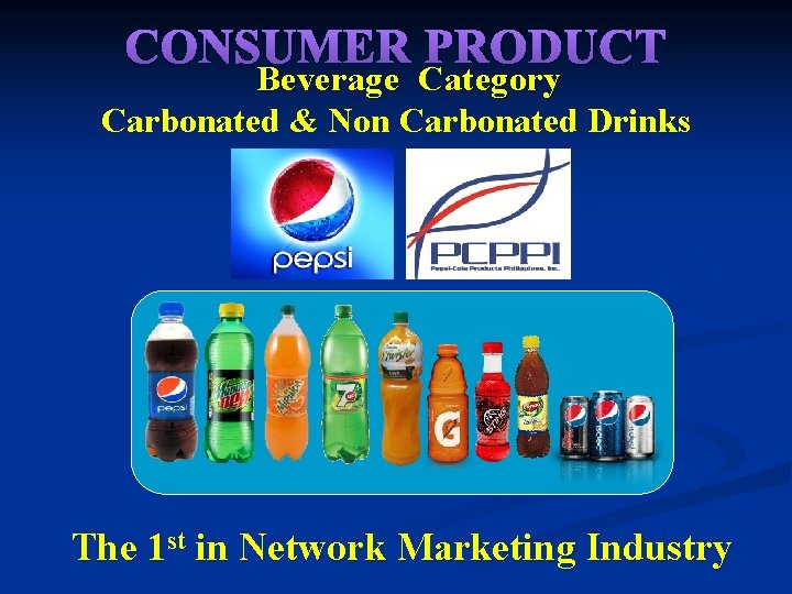 CONSUMER PRODUCT Beverage Category Carbonated & Non Carbonated Drinks The 1 st in Network