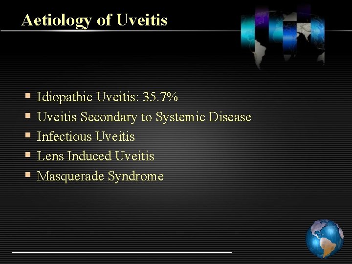 Aetiology of Uveitis § § § Idiopathic Uveitis: 35. 7% Uveitis Secondary to Systemic