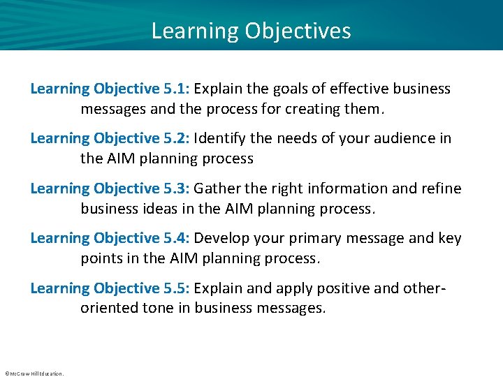Learning Objectives Learning Objective 5. 1: Explain the goals of effective business messages and