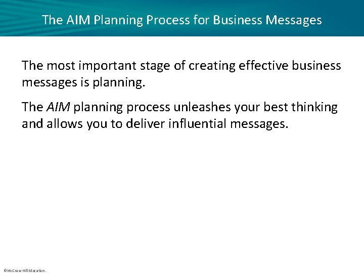 The AIM Planning Process for Business Messages The most important stage of creating effective