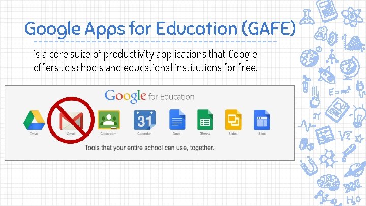 Google Apps for Education (GAFE) is a core suite of productivity applications that Google