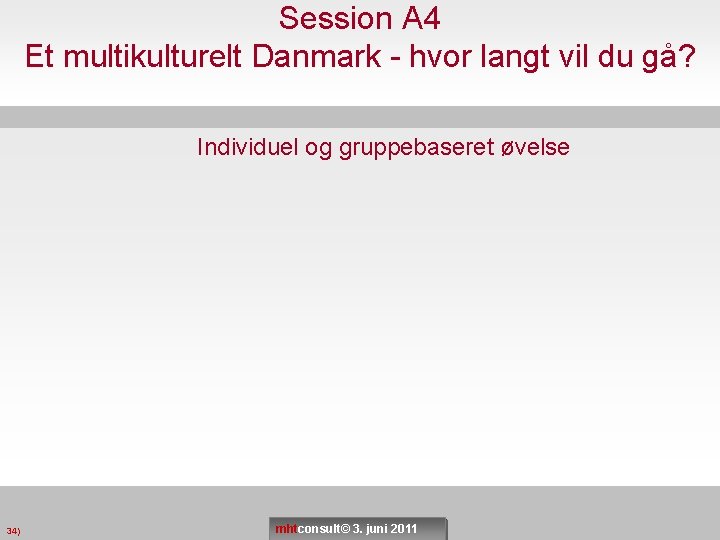 Session A 4 Et multikulturelt Danmark - hvor langt vil du gå? Individuel og