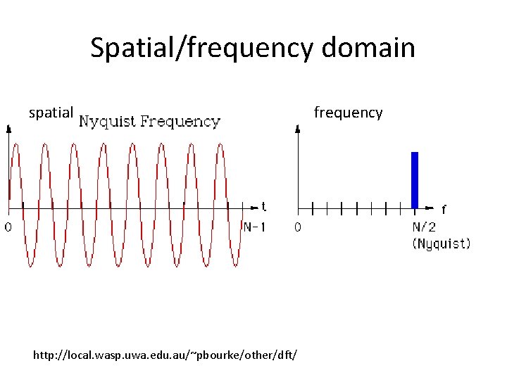Spatial/frequency domain spatial http: //local. wasp. uwa. edu. au/~pbourke/other/dft/ frequency Spatial/frequency domain spatial http: //local. wasp. uwa. edu. au/~pbourke/other/dft/ frequency