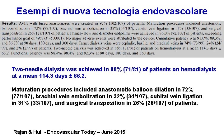 Esempi di nuova tecnologia endovascolare Two-needle dialysis was achieved in 88% (71/81) of patients