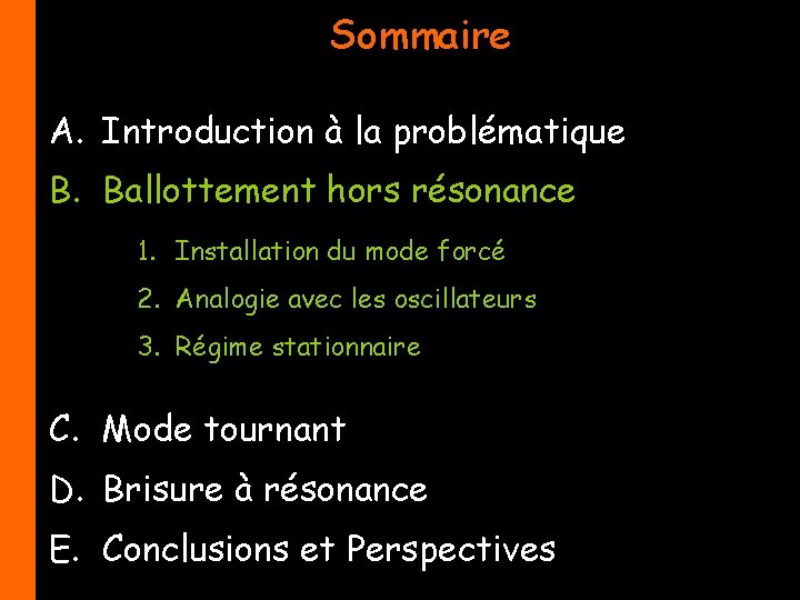 Sommaire A. Introduction à la problématique B. Ballottement hors résonance 1. Installation du mode