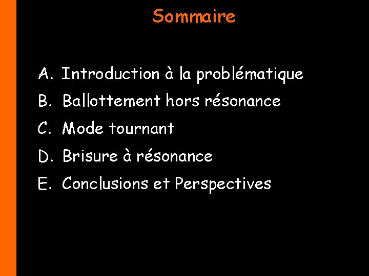 Sommaire A. Introduction à la problématique B. Ballottement hors résonance C. Mode tournant D.