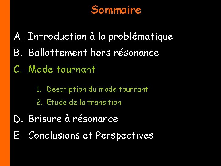 Sommaire A. Introduction à la problématique B. Ballottement hors résonance C. Mode tournant 1.