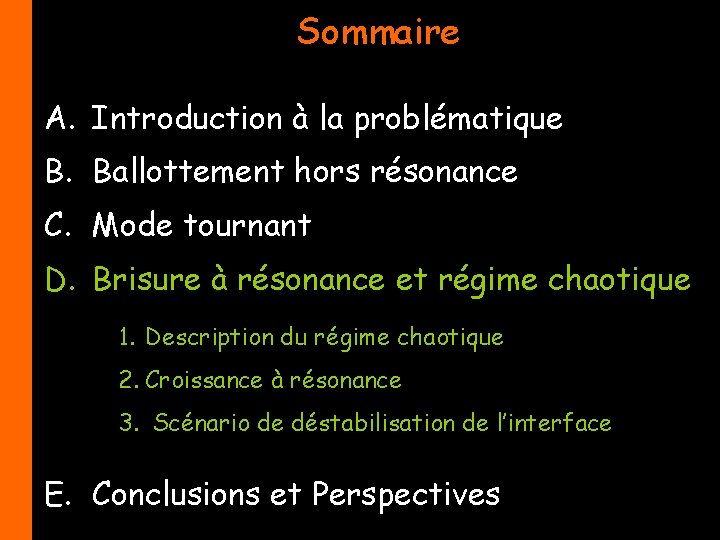 Sommaire A. Introduction à la problématique B. Ballottement hors résonance C. Mode tournant D.