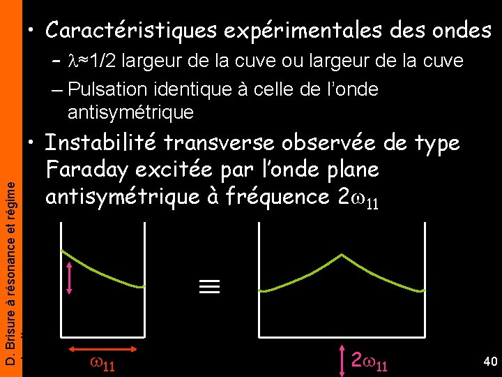  • Caractéristiques expérimentales des ondes – ≈1/2 largeur de la cuve ou largeur