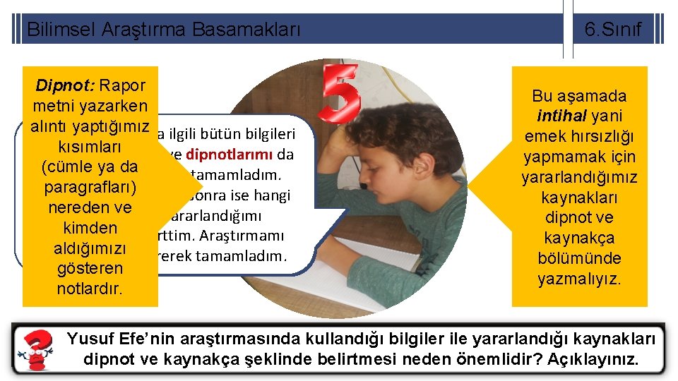 Bilimsel Araştırma Basamakları Dipnot: Rapor metni yazarken alıntı yaptığımız Araştırma konumla ilgili bütün bilgileri