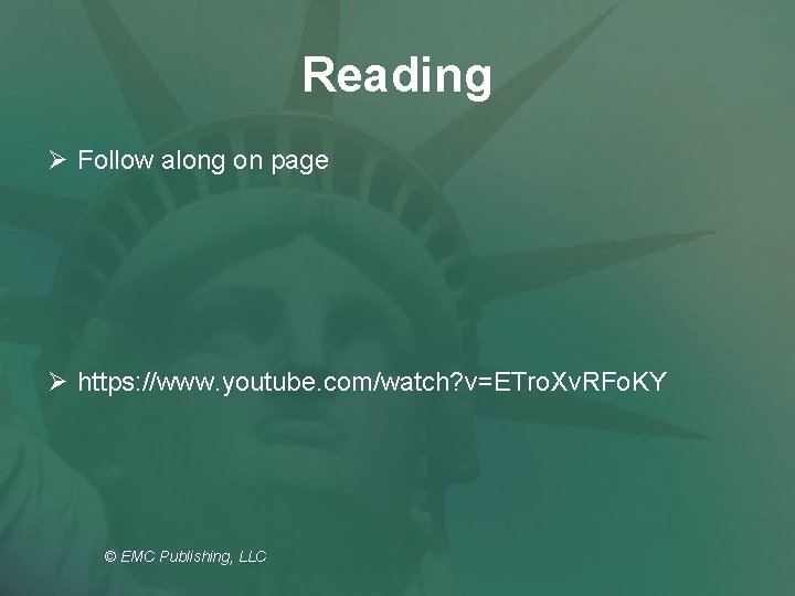 Reading Ø Follow along on page Ø https: //www. youtube. com/watch? v=ETro. Xv. RFo.