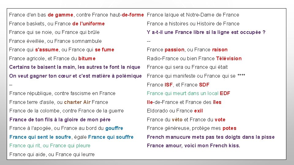 France d'en bas de gamme, contre France haut-de-forme France laïque et Notre-Dame de France
