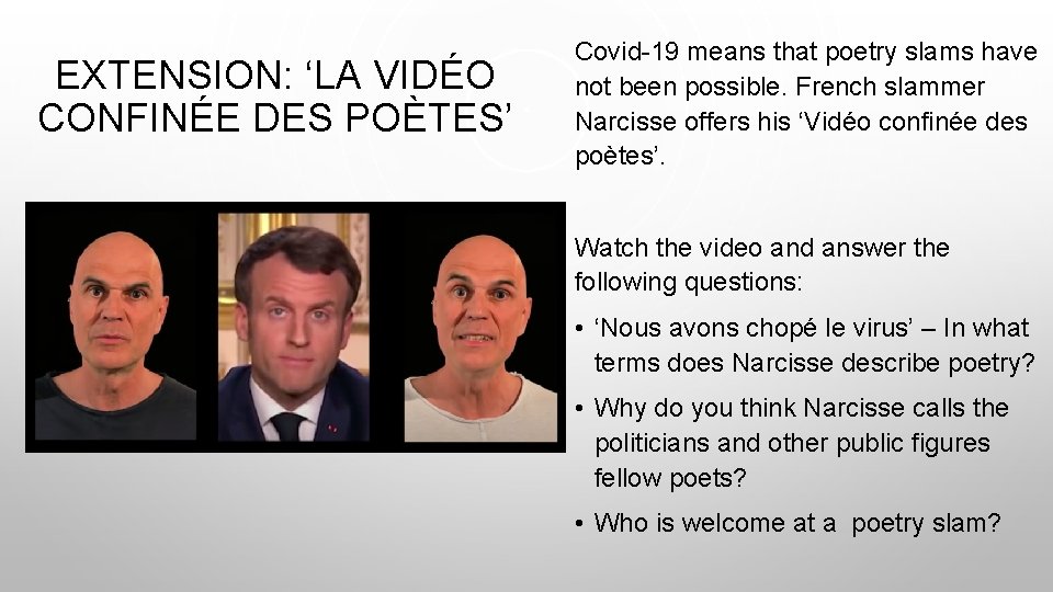 EXTENSION: ‘LA VIDÉO CONFINÉE DES POÈTES’ Covid-19 means that poetry slams have not been