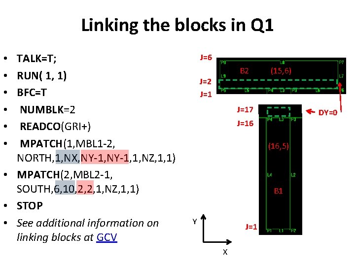 Linking the blocks in Q 1 TALK=T; RUN( 1, 1) BFC=T NUMBLK=2 READCO(GRI+) MPATCH(1,
