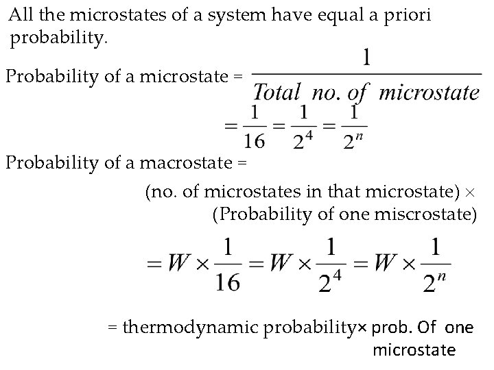 All the microstates of a system have equal a priori probability. Probability of a