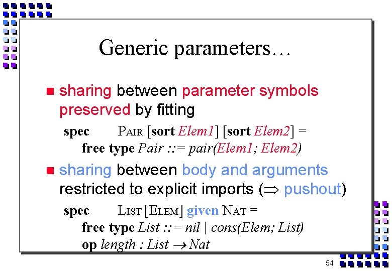 Generic parameters… sharing between parameter symbols preserved by fitting spec PAIR [sort Elem 1]