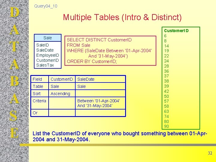 D A T A B A S E Query 04_10 Multiple Tables (Intro &