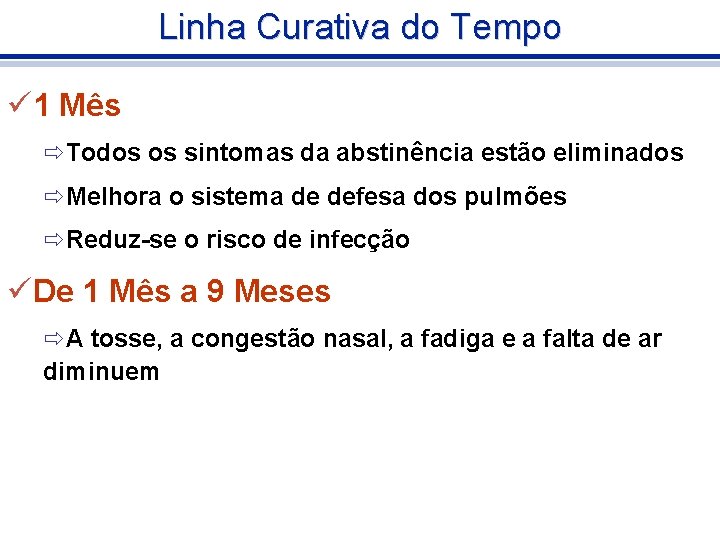 Linha Curativa do Tempo ü 1 Mês ðTodos os sintomas da abstinência estão eliminados