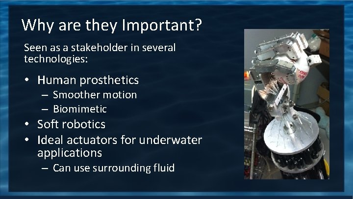 Why are they Important? Seen as a stakeholder in several technologies: • Human prosthetics