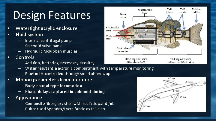 Design Features • • Watertight acrylic enclosure Fluid system – Internal centrifugal pump –