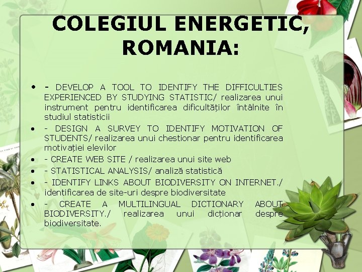 COLEGIUL ENERGETIC, ROMANIA: • - • • • DEVELOP A TOOL TO IDENTIFY THE