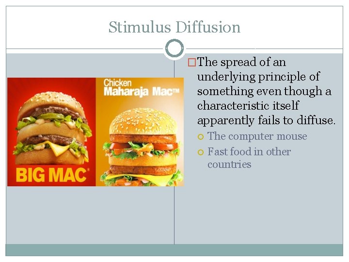Stimulus Diffusion �The spread of an underlying principle of something even though a characteristic