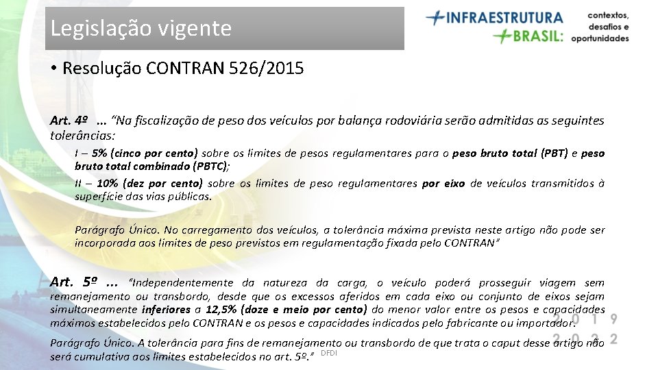 Legislação vigente • Resolução CONTRAN 526/2015 Art. 4º. . . “Na fiscalização de peso