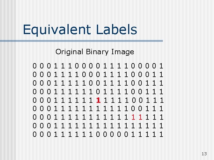 Equivalent Labels Original Binary Image 0 0 0 0 0 0 0 1 1