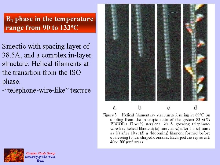 B 7 phase in the temperature range from 90 to 133 o. C Smectic